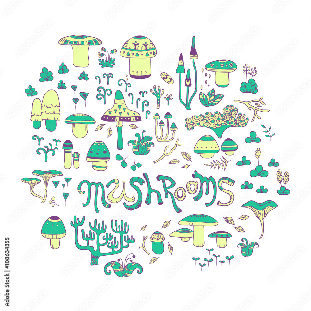 Mushrooms. vector hand drawn illustration