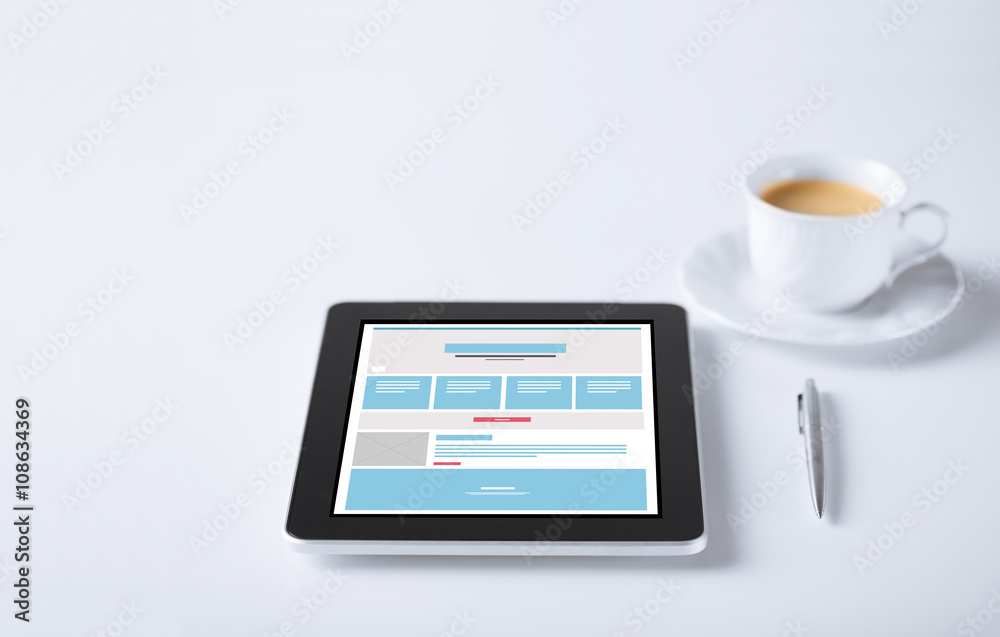 close up of tablet pc with web design template close up of tablet pc with web design template
