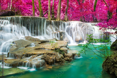 Waterfall in autumn forest at Erawan waterfall National Park  Thailand 