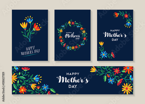 Vászonkép Happy mothers day set of flower labels and cards