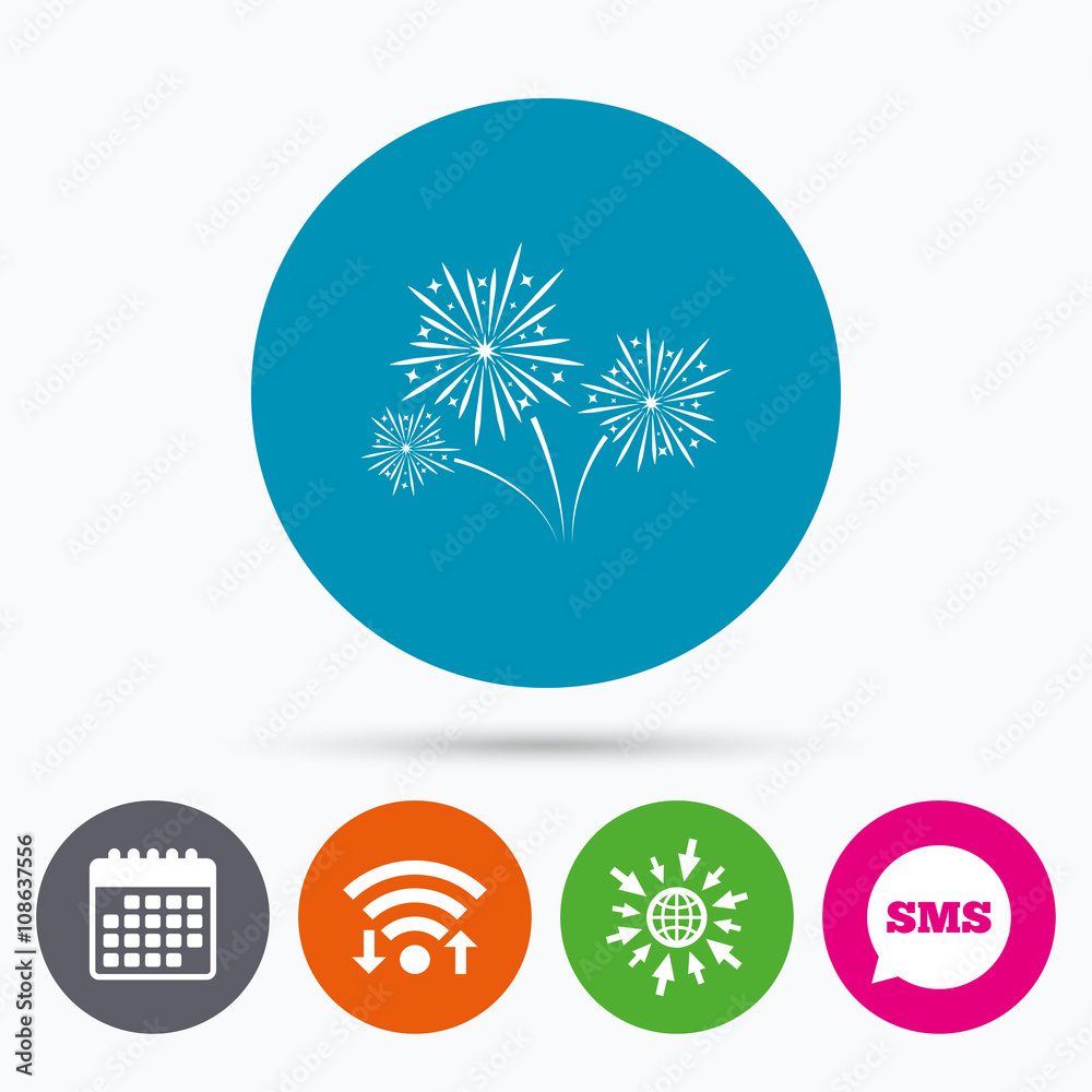 Fireworks sign icon. Explosive pyrotechnic show. Fireworks sign icon. Explosive pyrotechnic show.