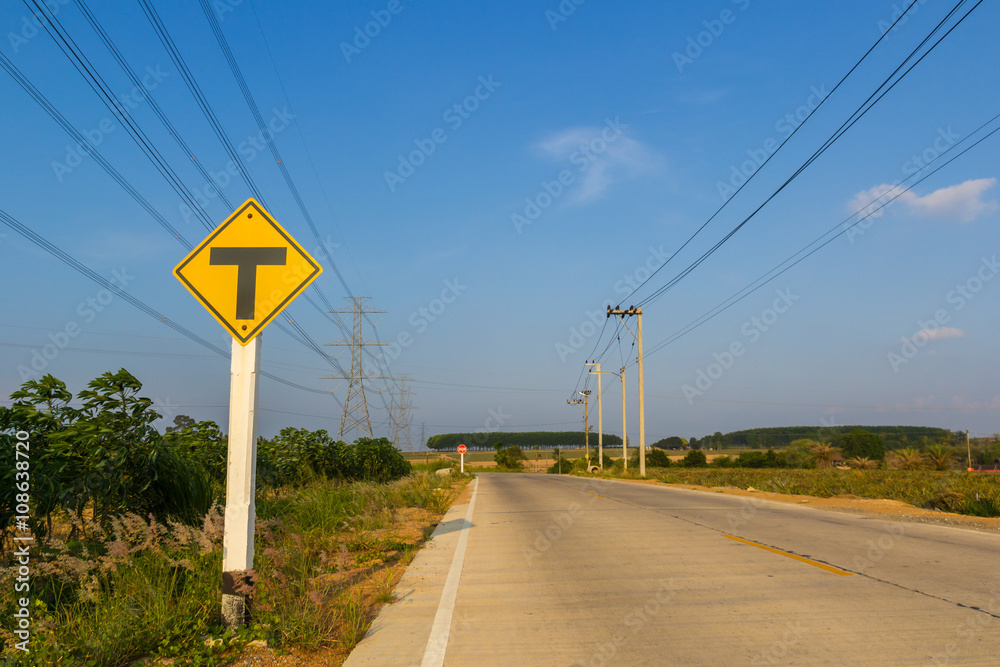rural road with sign post