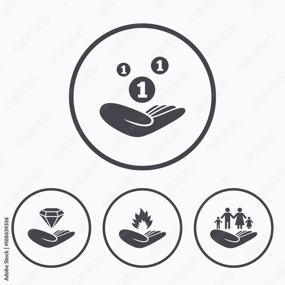 Helping hands icons. Protection and insurance. Helping hands icons. Protection and insurance.