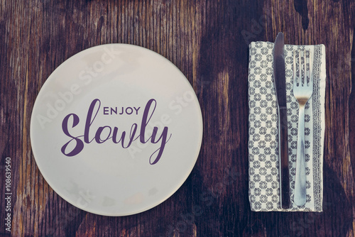 фотографія Retro kitchen elements on wood enjoy slowly