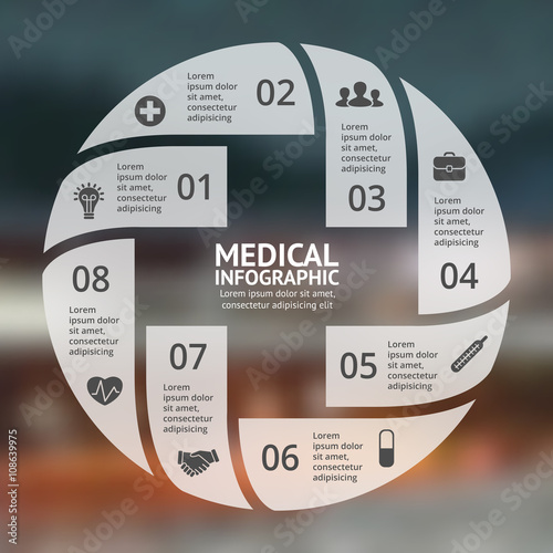 Vector circle plus sign infographic. Template for diagram, graph, presentation and chart. Medical healthcare concept with 8 options, parts, steps, processes. Doctor or hospital logo.