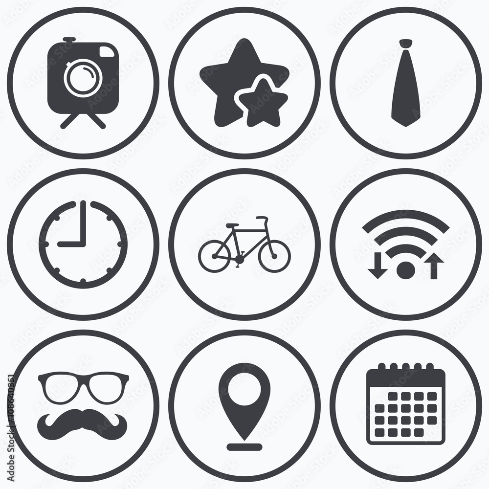 Hipster photo camera icon. Glasses symbol. Hipster photo camera icon. Glasses symbol.