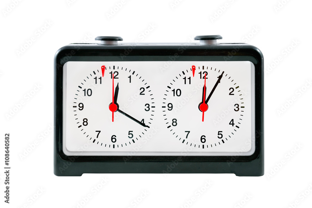 Watch with two dials for the game of chess on a white background Watch with two dials for the game of chess on a white background