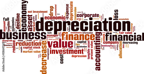 Depreciation word cloud concept. Vector illustration