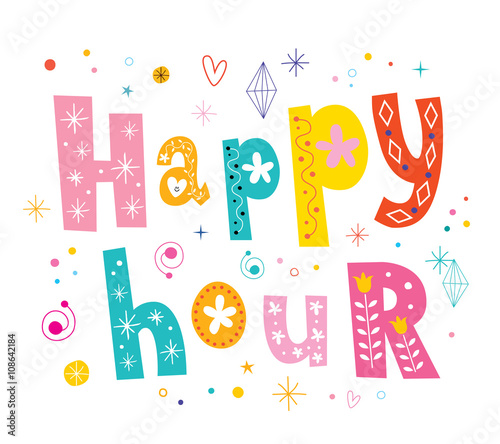 Happy hour banner decorative lettering text