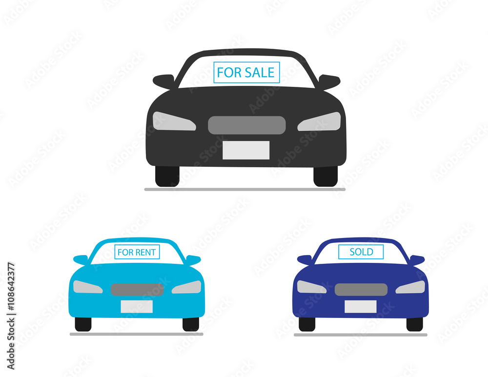 Car business icons. Car for sale, for rent, sold signs