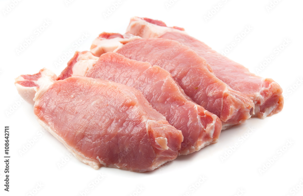 Meat, pork, slices pork loin on a white background Meat, pork, slices pork loin on a white background