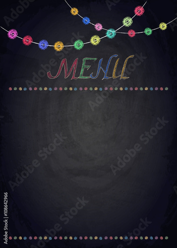 Menu of restaurant on black chalkboard background