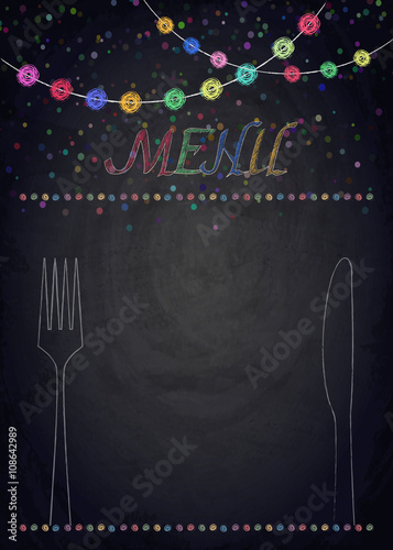 Menu of restaurant on black chalkboard background