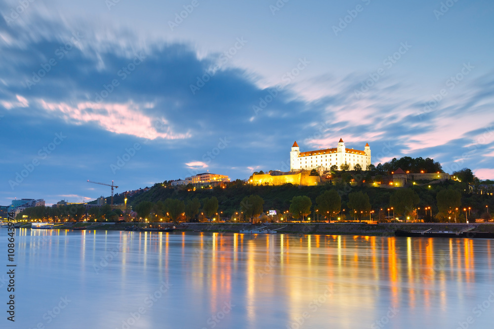 View of Bratislava castle over river Danube.