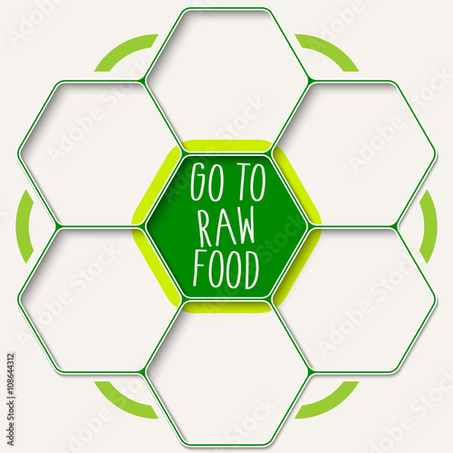Set of seven hexagons for your text and raw food headline