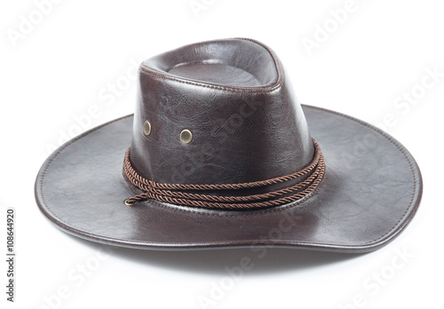 Leather cowboy hat on white background