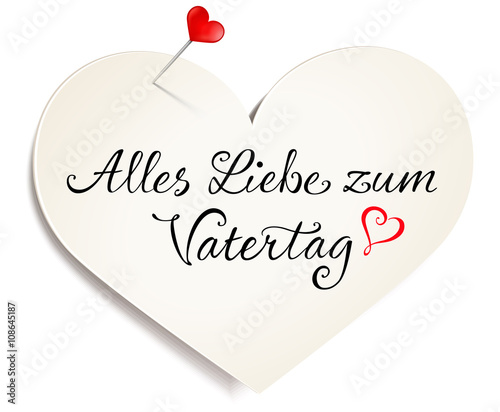 Herzförmiger Zettel mit Herz-Pin und Schriftzug - Alles Liebe zum Vatertag