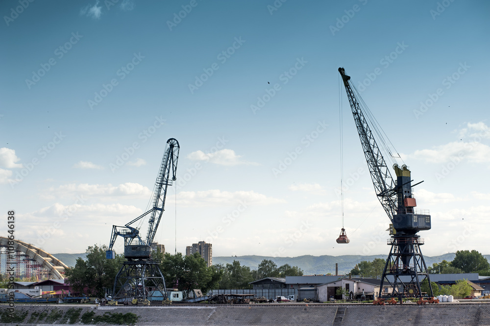 Landscape of heavy crane tool in ship port