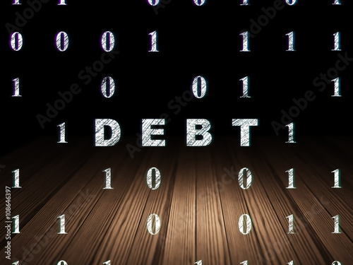 Business concept: Debt in grunge dark room