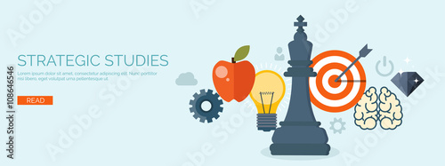 Vector illustration. Flat header. H,, chess. Management, achievements. Smart solutions, business aims. Generating ideas. Business planning, strategy