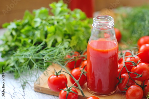 Tomato juice in bottles