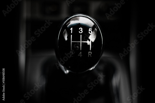 manual gearbox in the car macro black