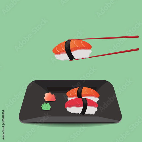 salmon and tuna sushi with wasabi
