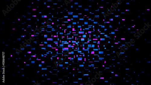 Urban mosaic abstract pattern of pink and blue rectangles on a black background