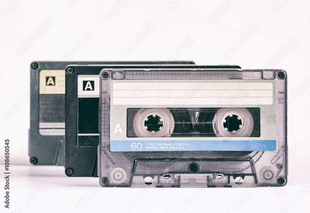 audio cassettes, white background