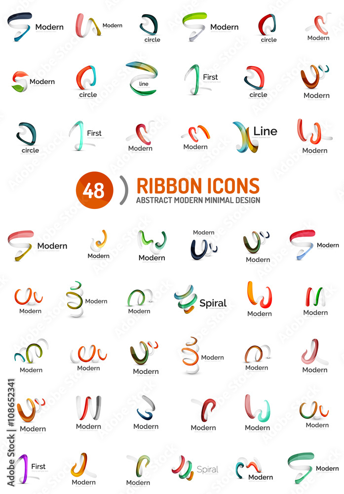 Vector line ribbon logo set Vector line ribbon logo set