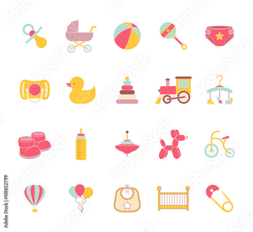 Baby Icons. Doodle Elements Set. Kids Logos. Vector Illustration