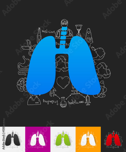 lung paper sticker with hand drawn elements
