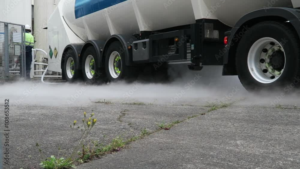 Station de remplissage air liquide avec un homme et son camion
