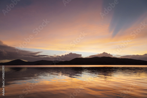 Sunset on Lake Titicaca  Bolivia  South America