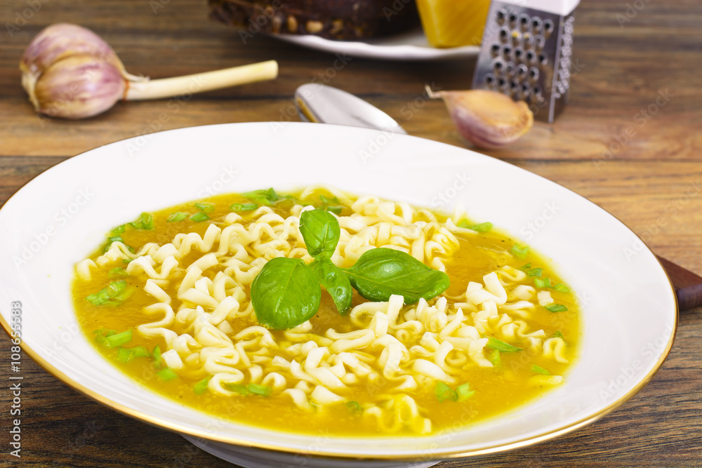 Pumpkin Soup with Pasta and Basil. Diet Food Pumpkin Soup with Pasta and Basil. Diet Food