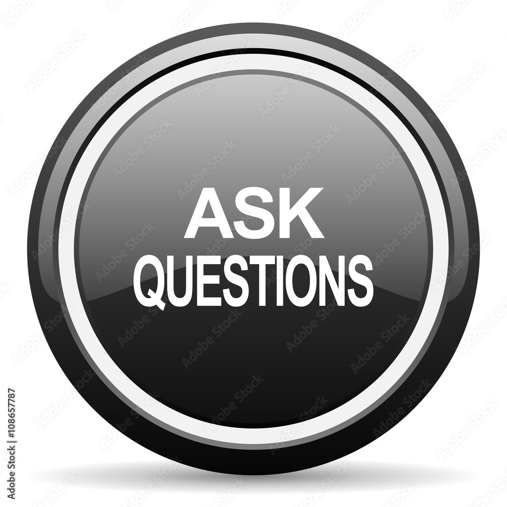 ask questions black circle glossy web icon