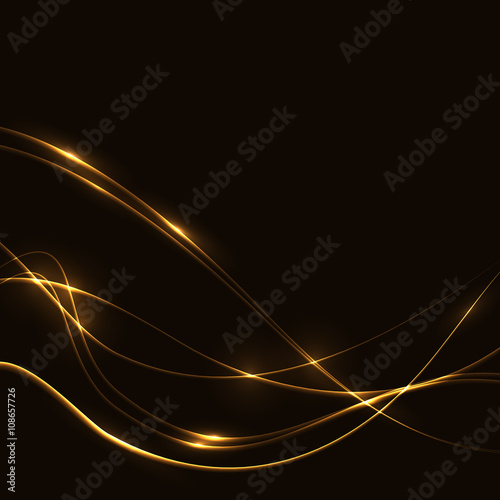 Dark background with gold laser shine neon waves