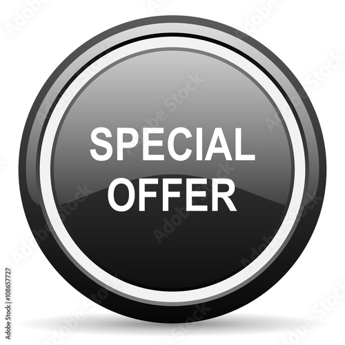 special offer black circle glossy web icon