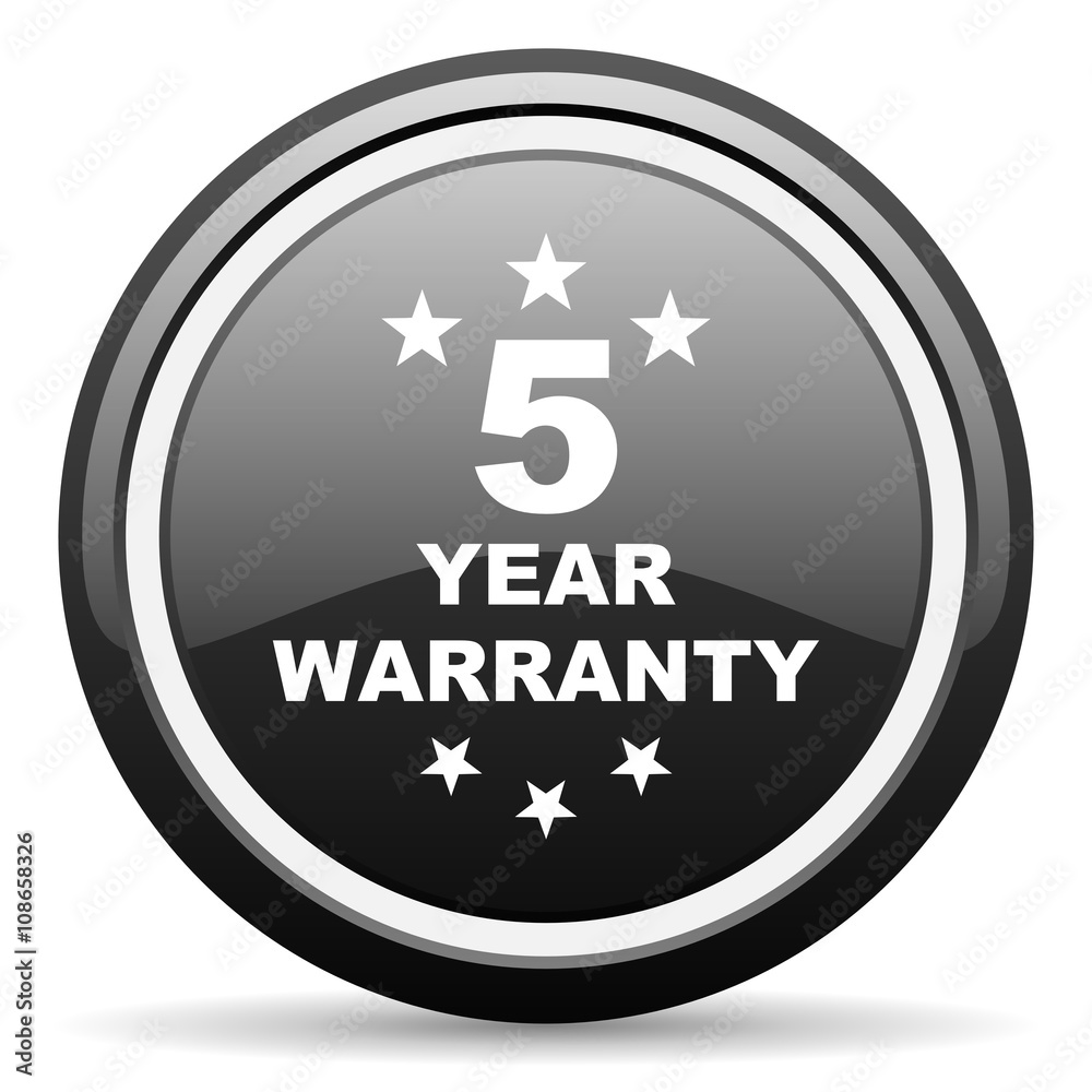 warranty guarantee 5 year black circle glossy web icon Stock