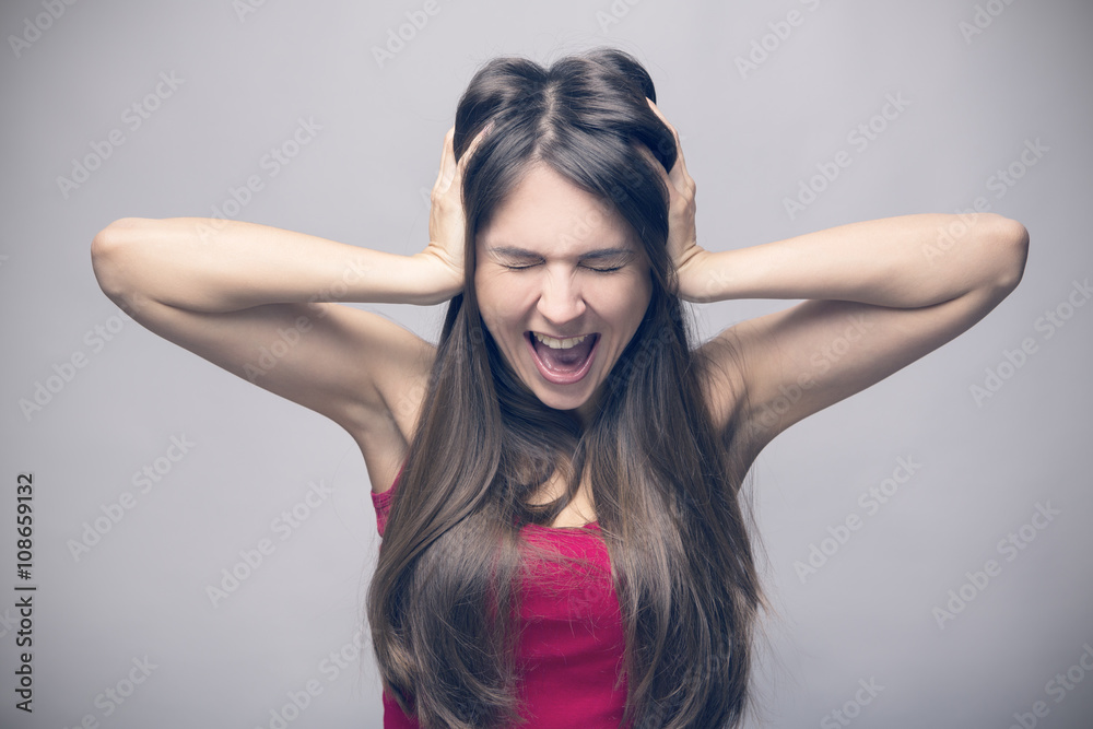 Stressed-out woman shouting