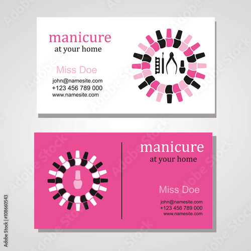 Manicure salon business card design templates set