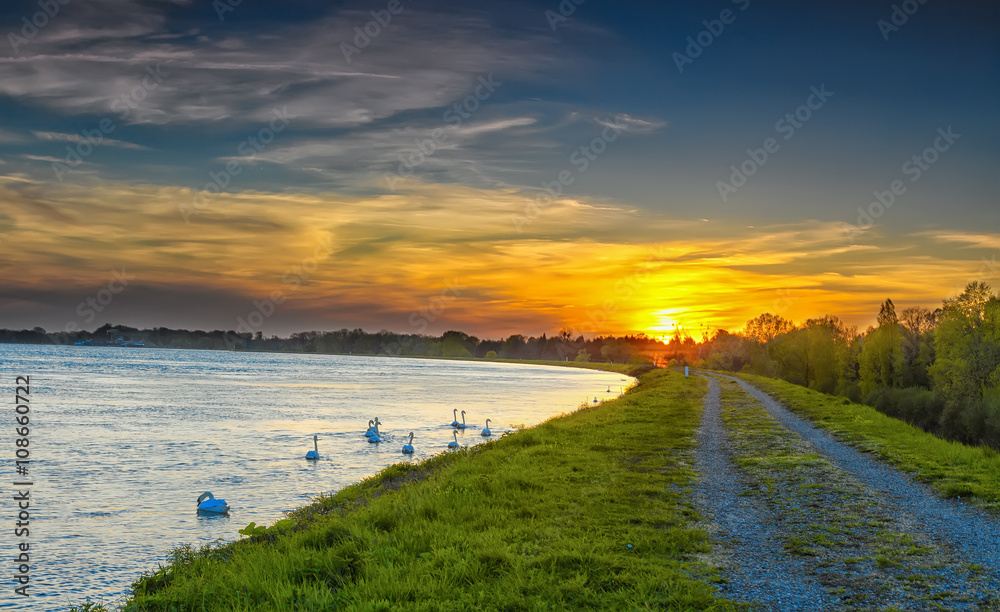 The river Rhine at sunset