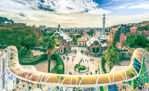View of the city from Park Guell in Barcelona, Spain 