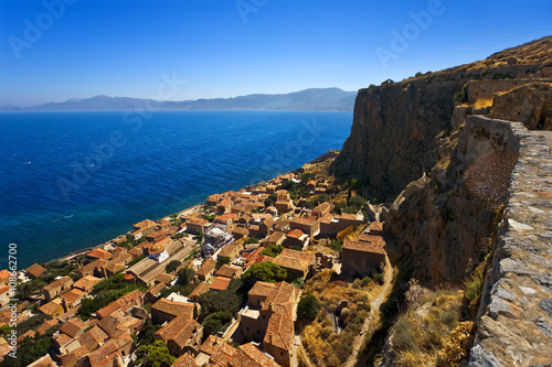 Obraz na płótnie Greece. Monemvasia - view of the lower town from walls surrounded the upper town w salonie