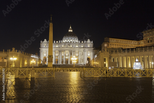 St. Peter's Square at night in Rome, Italy