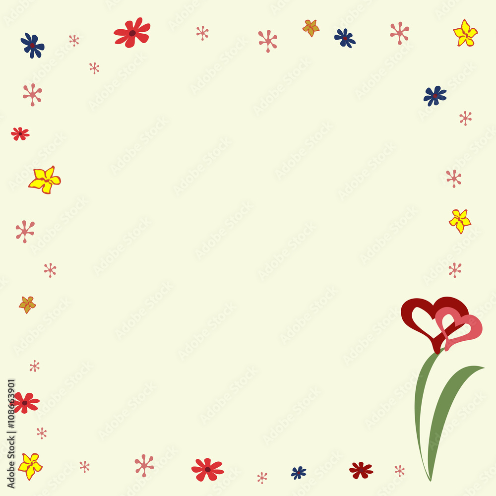 Frame of floral ornament on yellow background . Square location. Vector illustration.