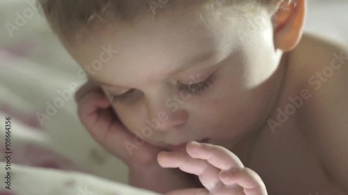 the child plays with the device