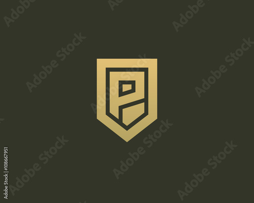 Abstract letter P shield logo design template. Premium nominal monogram business sign. Universal foundation vector icon. 
