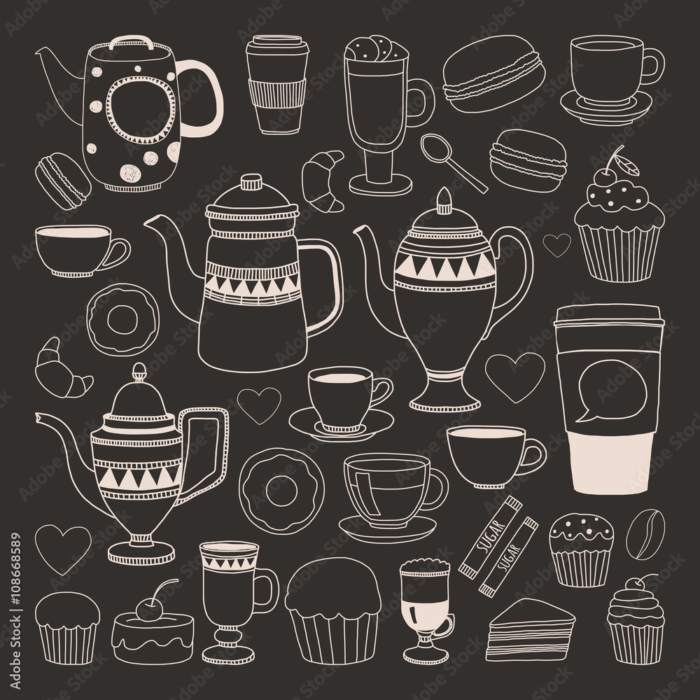 Doodle hand drawn seamless pattern with coffee