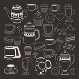 Doodle hand drawn seamless pattern with coffee